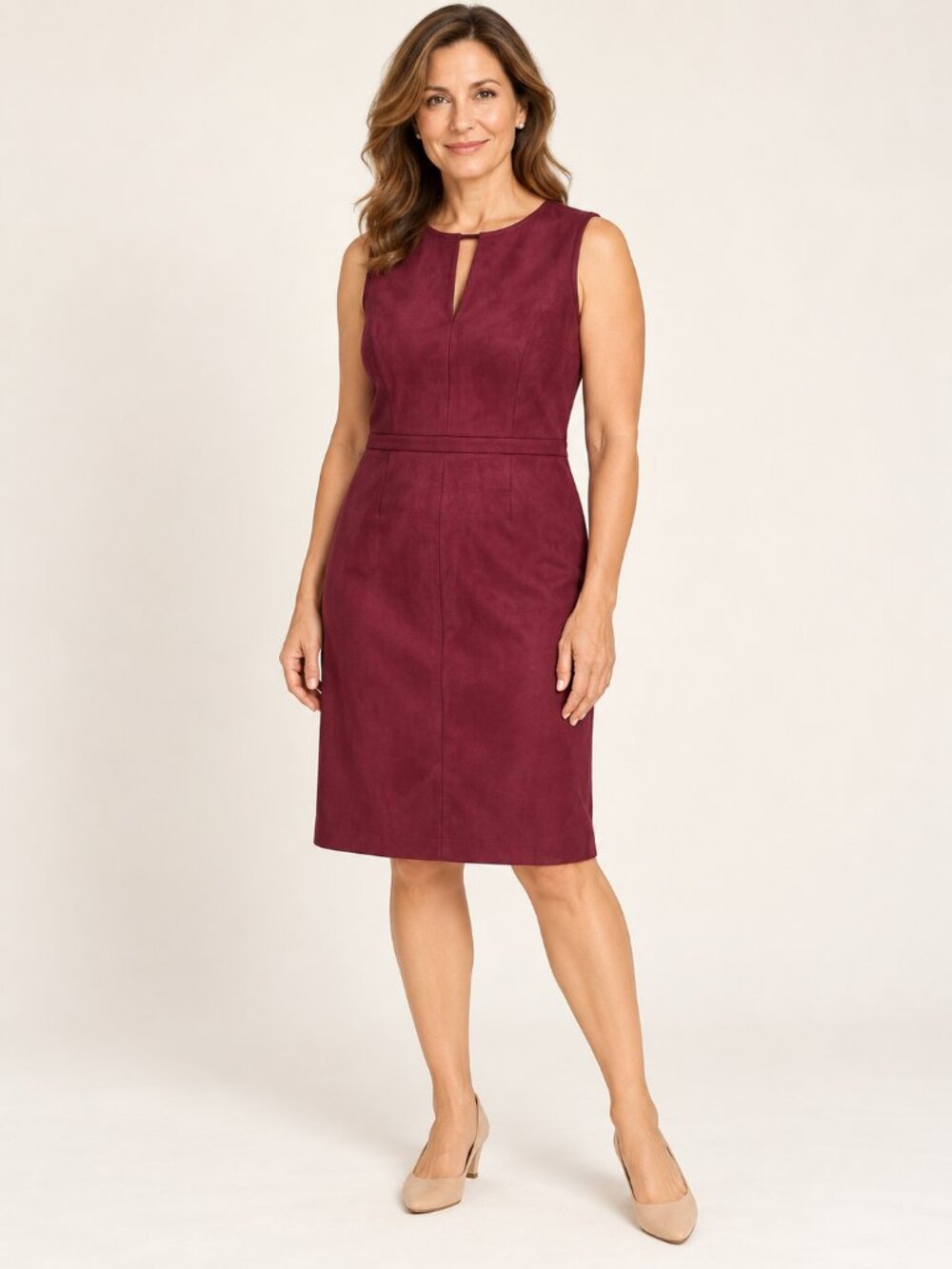 Joe Fresh Sleeveless Burgundy Faux-Suede Sheath Dress